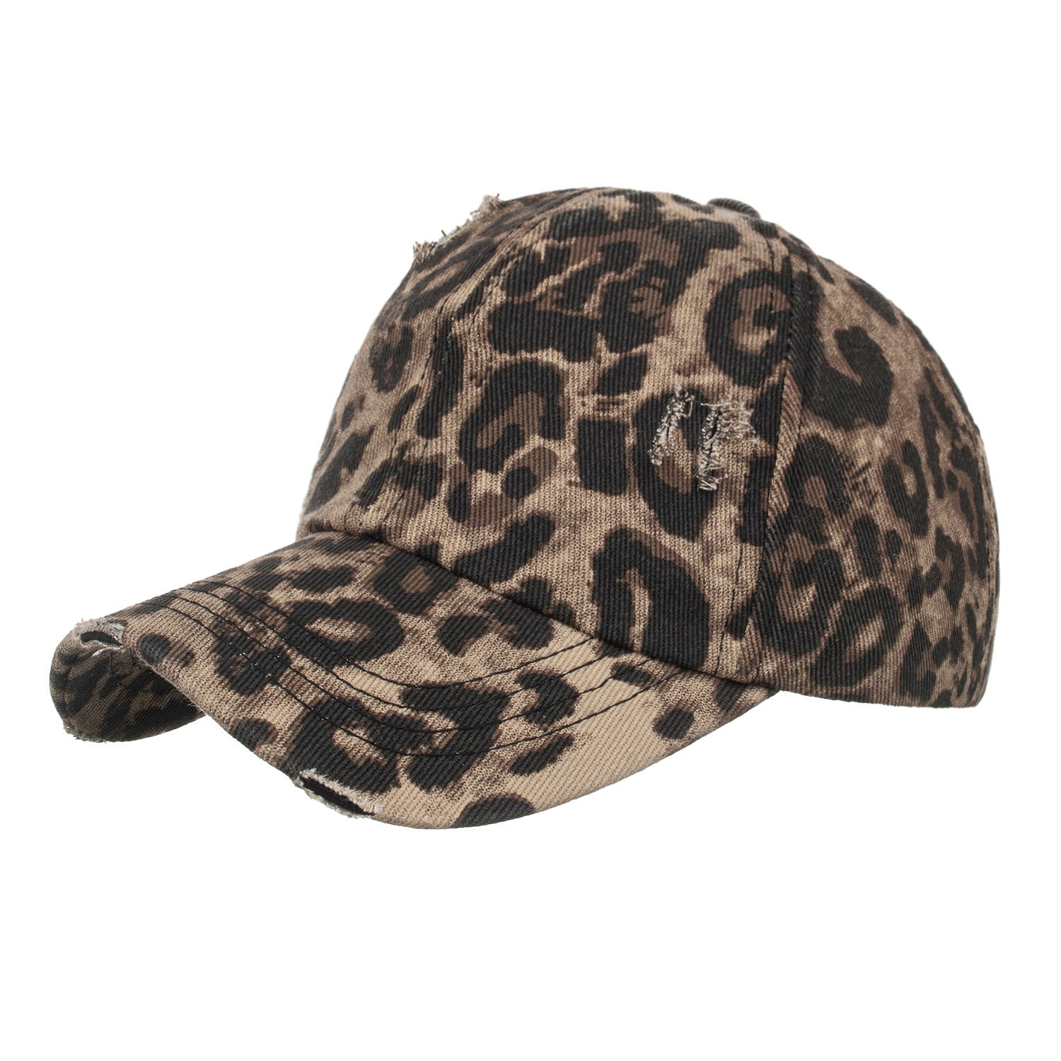 Wholesale Brown Leopard Print Cross Elastic Band Ponytail Baseball Cap